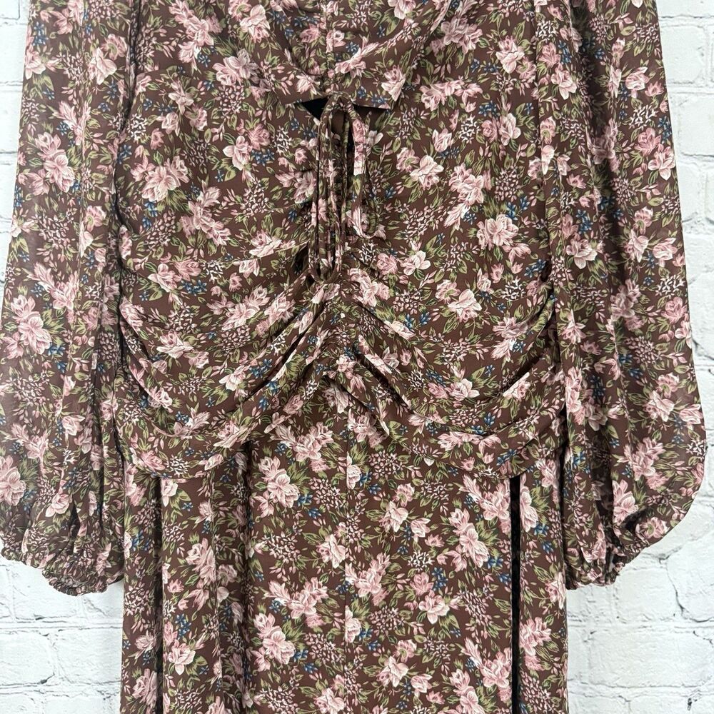 Astr Floral Midi Dress in Brown and Pink - Picture 7 of 14